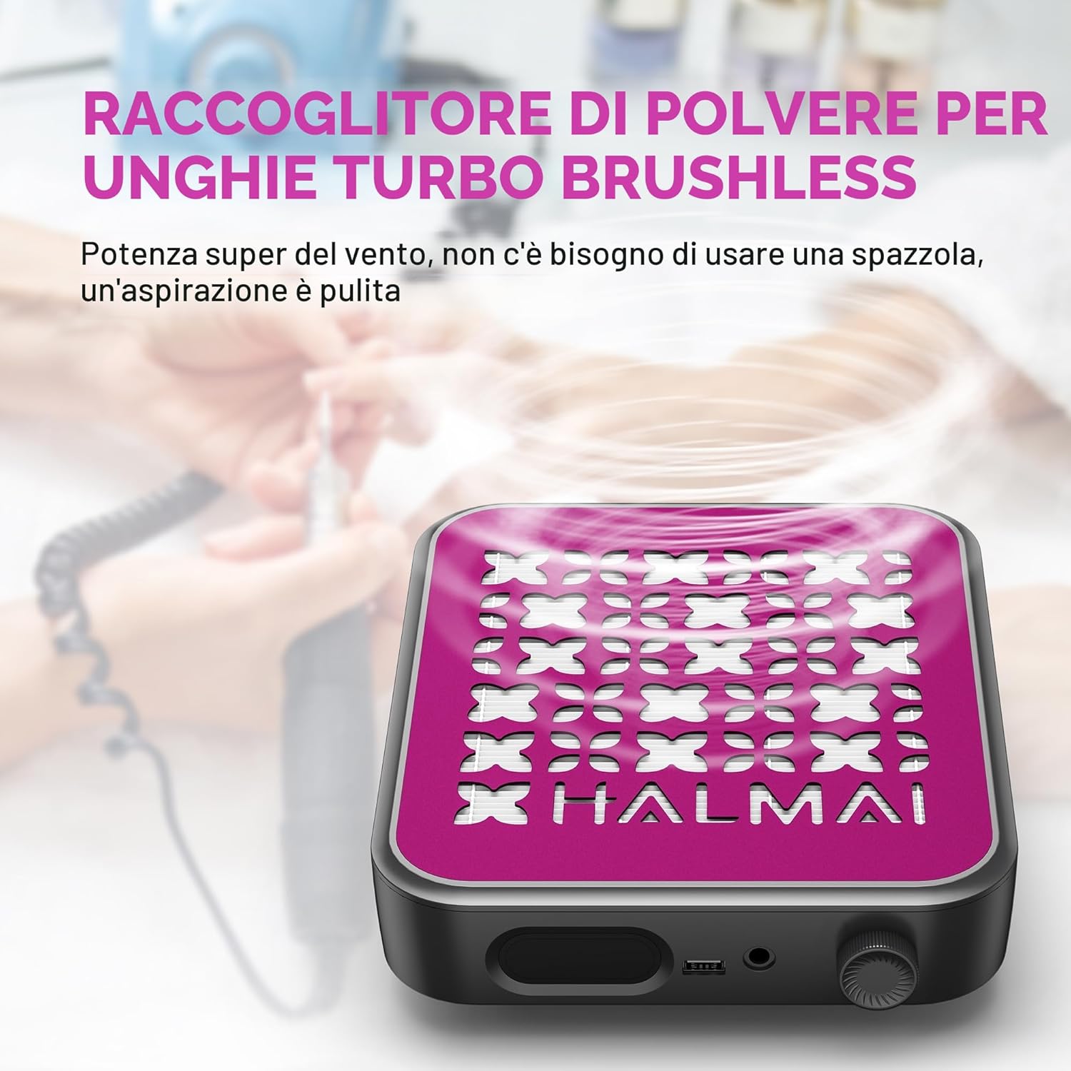 Thumbnail 4 de HALMAI Collettore di polvere per unghie – aspirazione 800 Pa, motore brushless 5000 giri/min, HEPA riutilizzabile