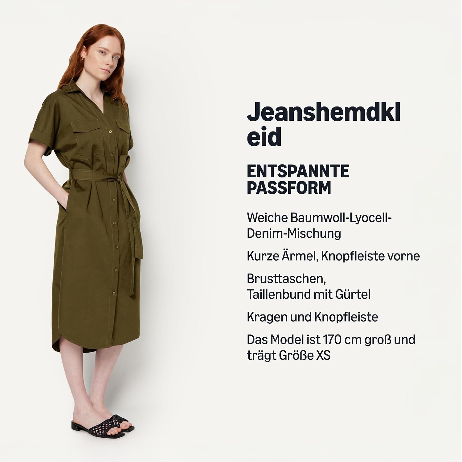 Detalle de Amazon Essentials Damen Hemdkleid aus Denim mit Gürtel und Knopfleiste