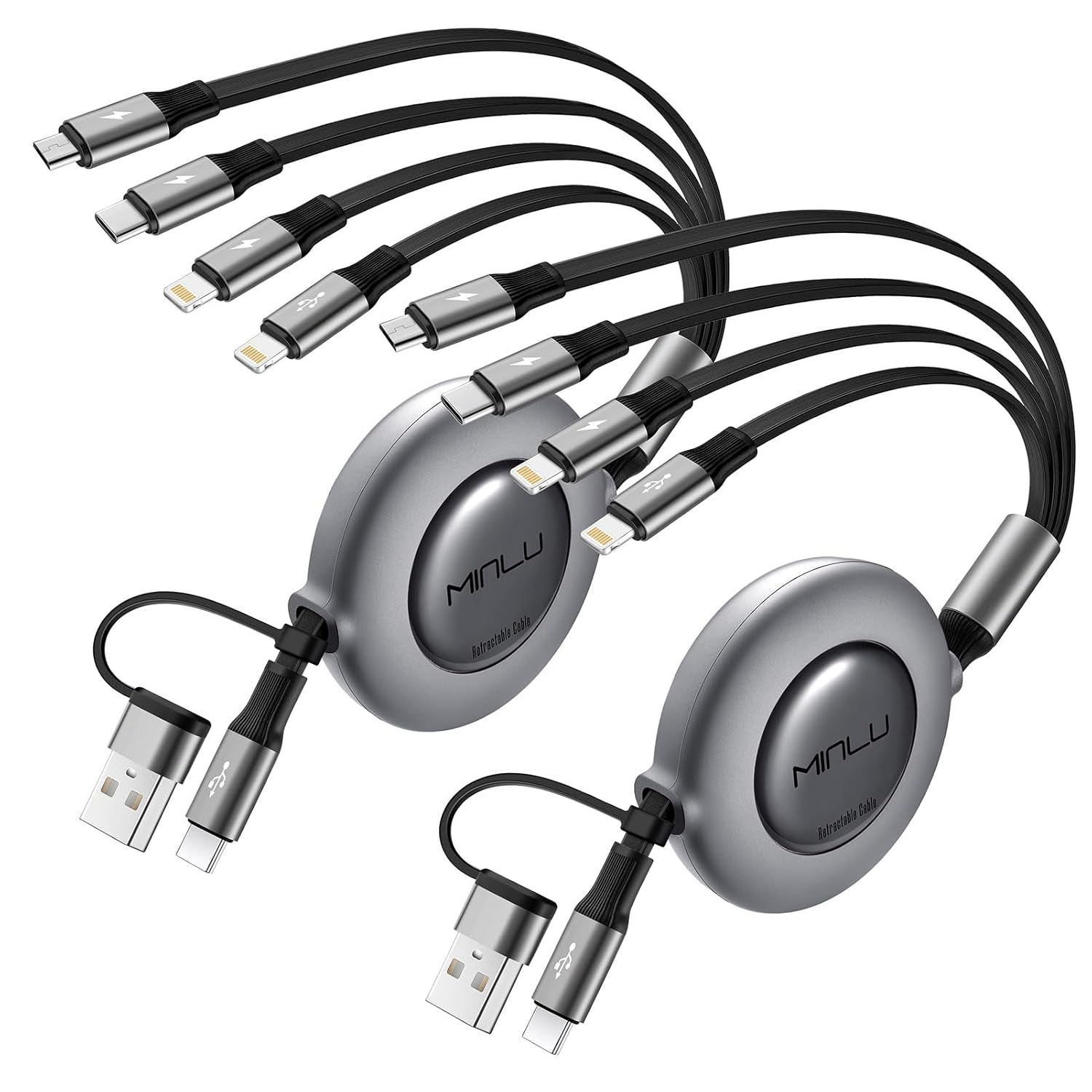 4 in 2 Retractable Charging Cable 4A, 4ft