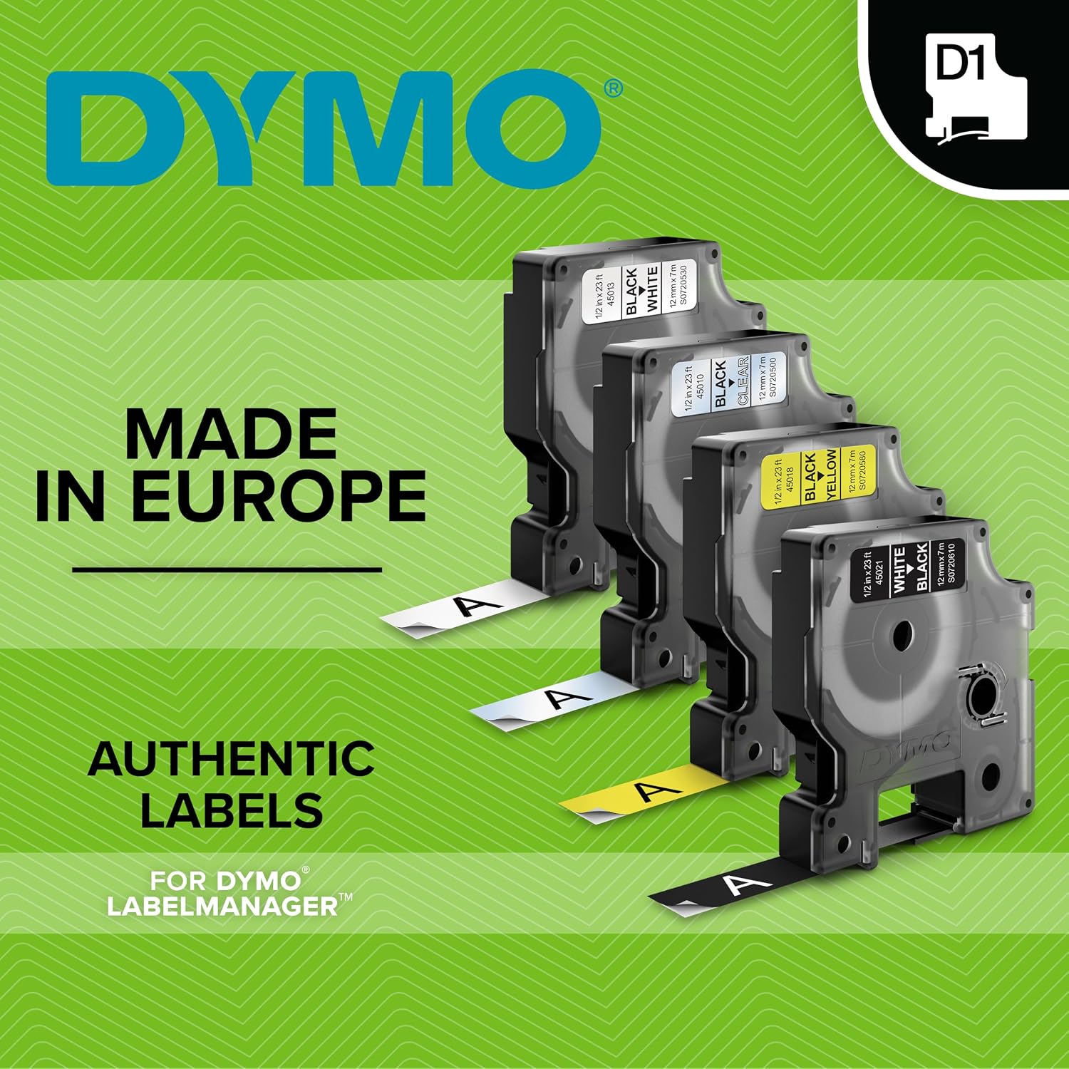 Detalle 2 de DYMO Authentic D1 12mm x 7m Labels, Black Print on White, 2 Rolls