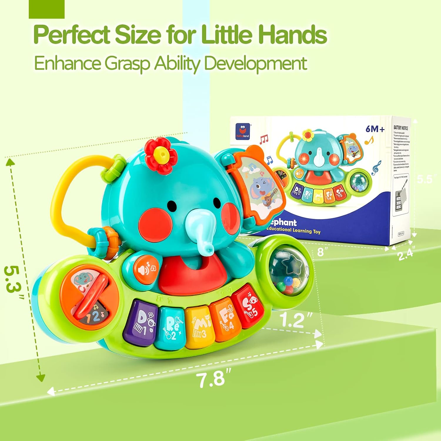 Thumbnail 6 de Hahaland Elefanten-Klavier Baby-Spielzeug ab 6 Monaten: Musik- & Motorikspielzeug mit Licht & Klang