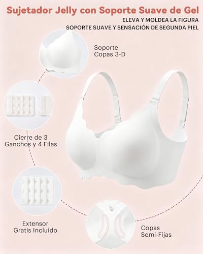 Detalle de Sujetador Sin Aros Bresdk Mujer – Cómodo, borde ondulado y suave para dormir y uso diario (Blanco, XL)