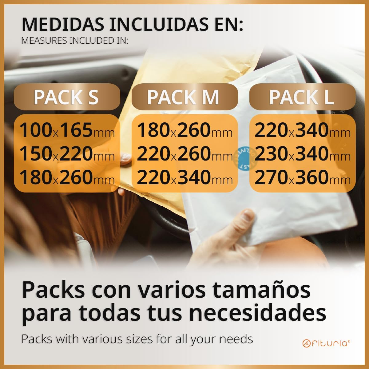 Detalle 2 de OFITURIA EasyPack S vadderade kuvert, 3 storlekar i kraftpapper, 12-pack