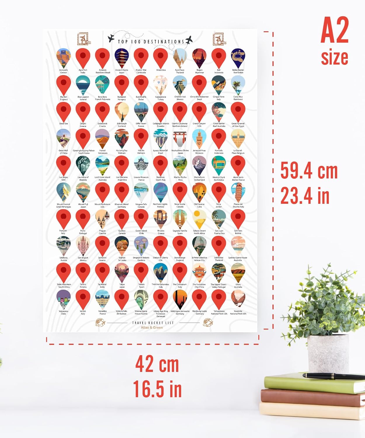 Thumbnail 1 de Atlas & Green Top 100 Destinations Scratch Off Poster
