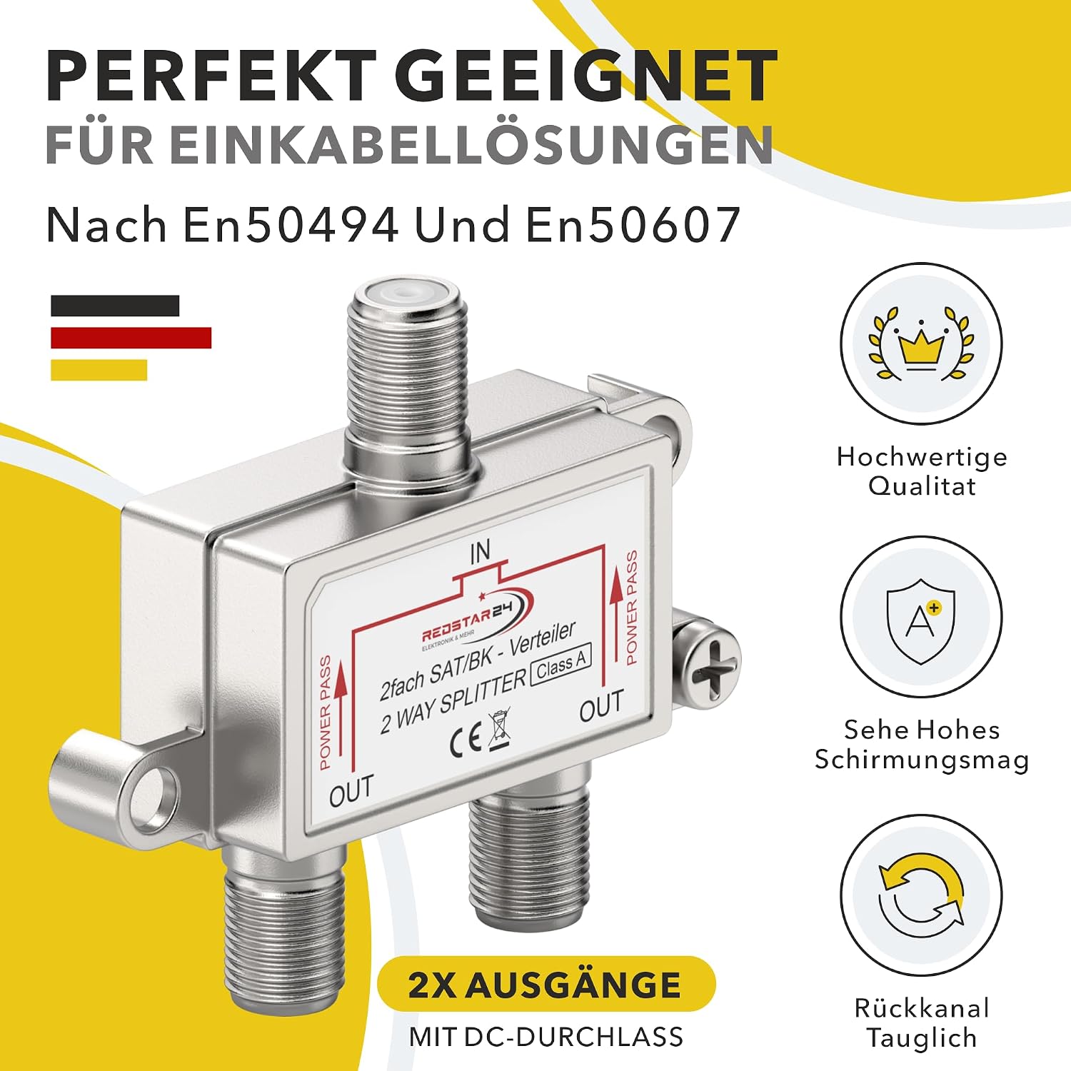 Detalle 2 de Redstar24 2-Fach SAT BK Verteiler – Premium SAT-Verteiler für HDTV/UHD 4K