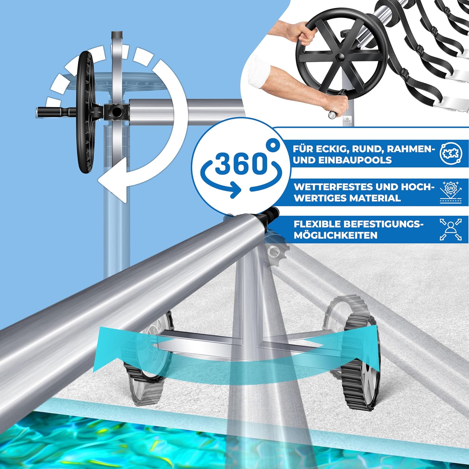 Thumbnail 3 de KESSER Pool Premium Aufrollsystem (3 m bis 5,70 m) mit Rädern für Solarplane & Poolabdeckung