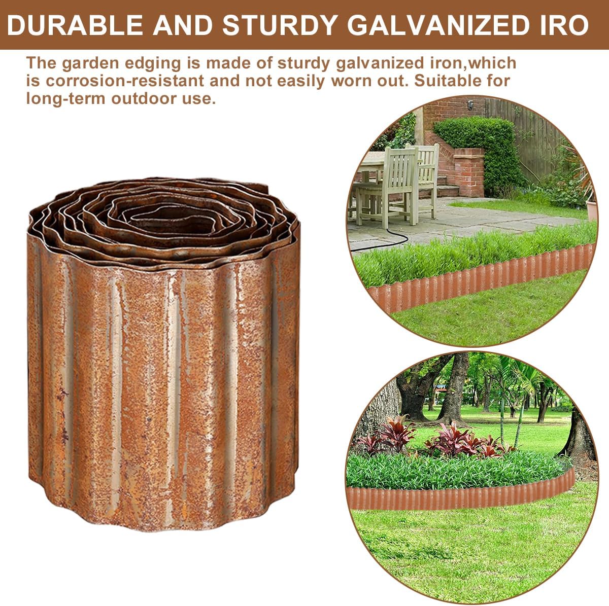 Thumbnail 2 de 6 Inch x 20 ft Corrugated Galvanized Garden Edging Border (Rusty finish) for Landscape Edging