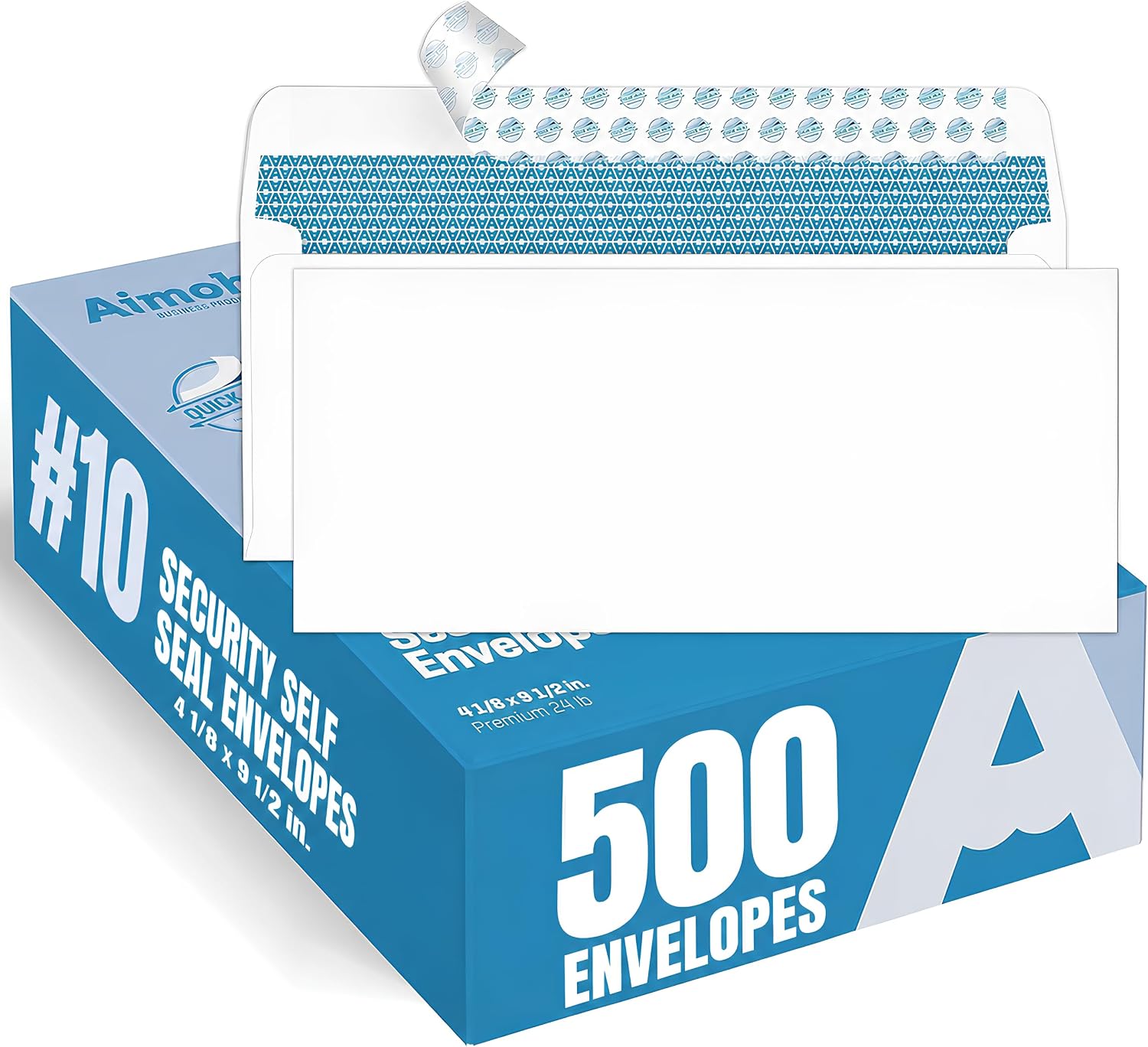 Detalle de Aimoh 500#10 Security Self Seal Mailing Envelopes - Windowless, 4-1/8 x 9-1/2, 24lb, 500 Ct