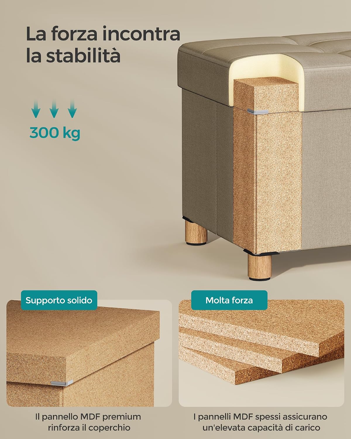 Detalle 2 de SONGMICS Cassapanca poggiapiedi 110×38×40 cm, 300 kg ottomano