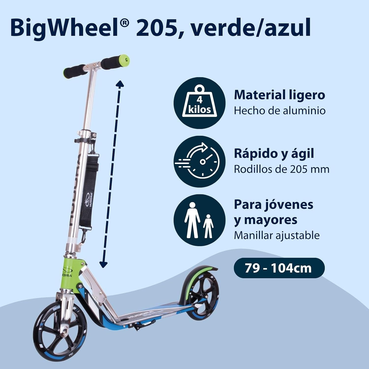 Detalle 2 de HUDORA Scooter BigWheel 205 patinete plegable, hasta 100 kg 🛴
