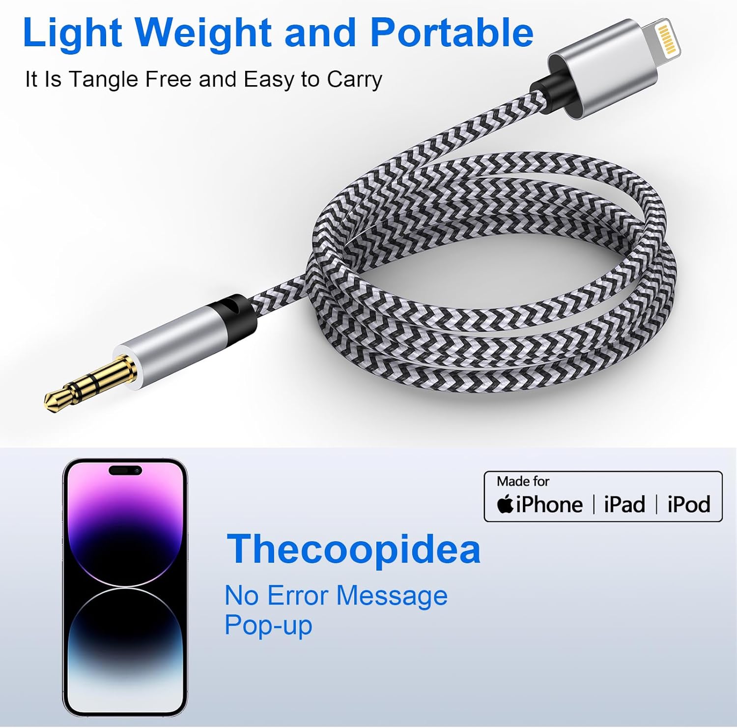 Thumbnail 4 de Gaef AUX Cable for iPhone in Car (3.5mm to Lightning) – Audio lead for car stereo and speakers