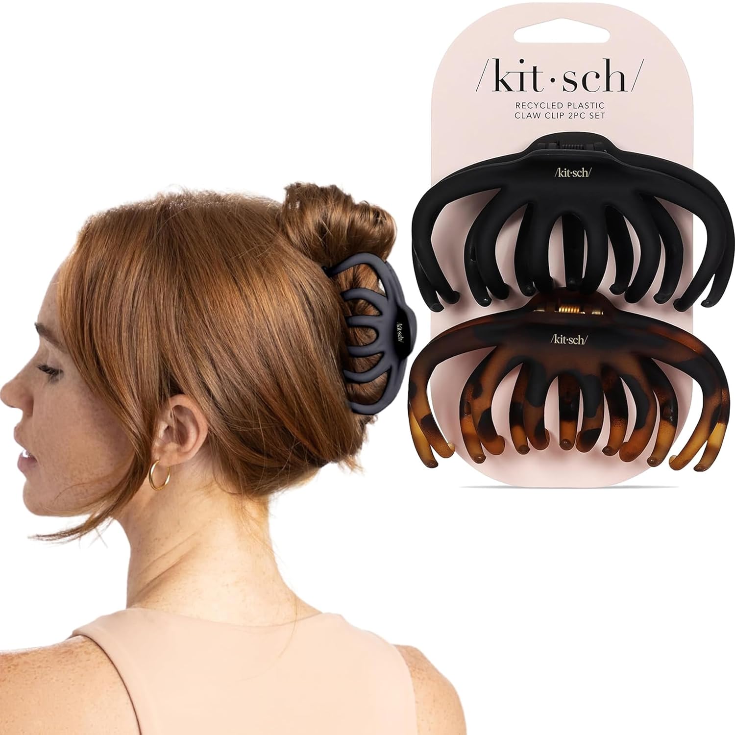 Kitsch Octopus Hair Clips - Large Claw Clips for Thick Hair (2 Pack) in Black & Tortoise