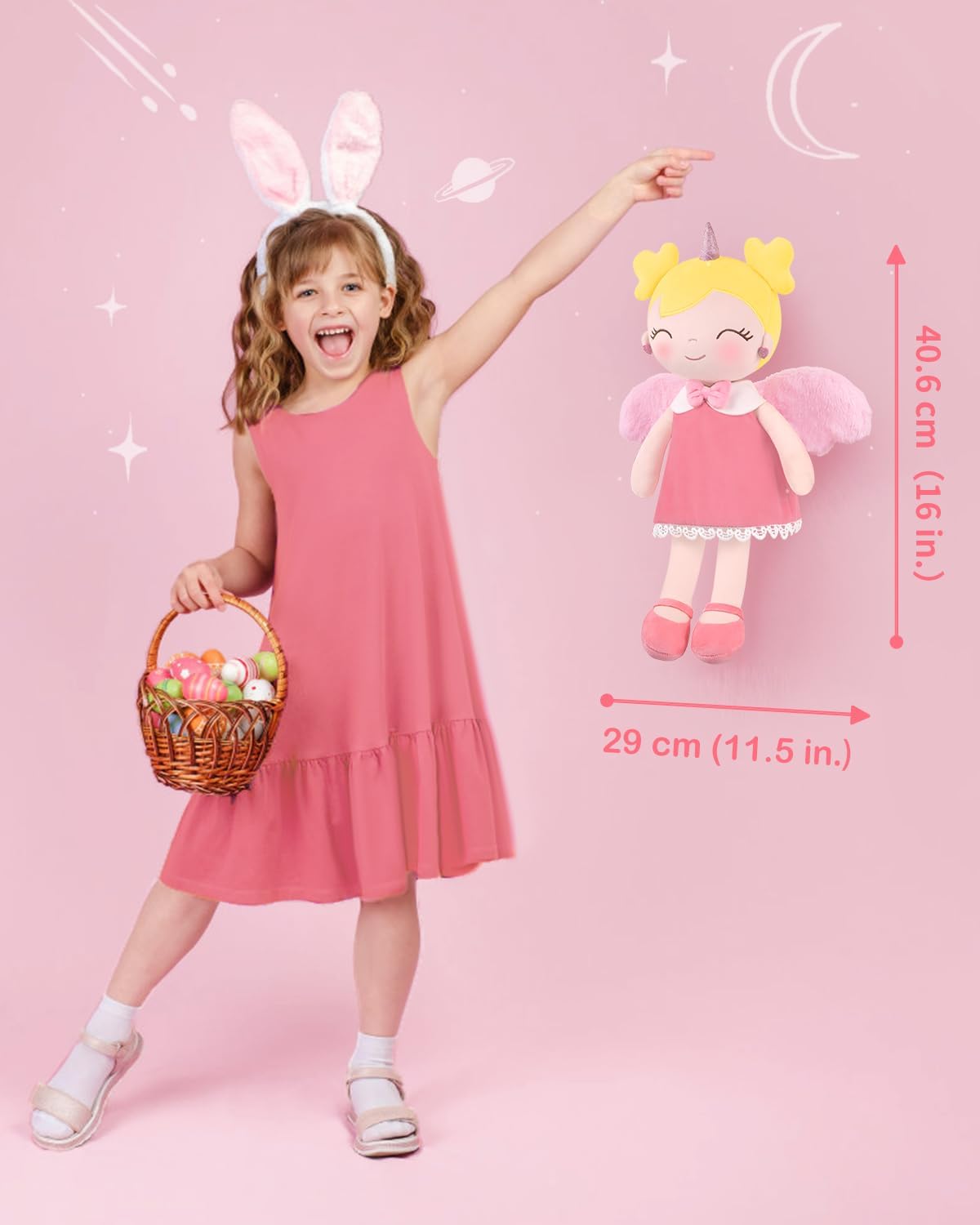 Thumbnail 5 de GAGAKU Weiche Stoffpuppe 40 cm Einhorn Schutzengel – Rosa, Kuschelpuppe für Mädchen ab 3 Jahren