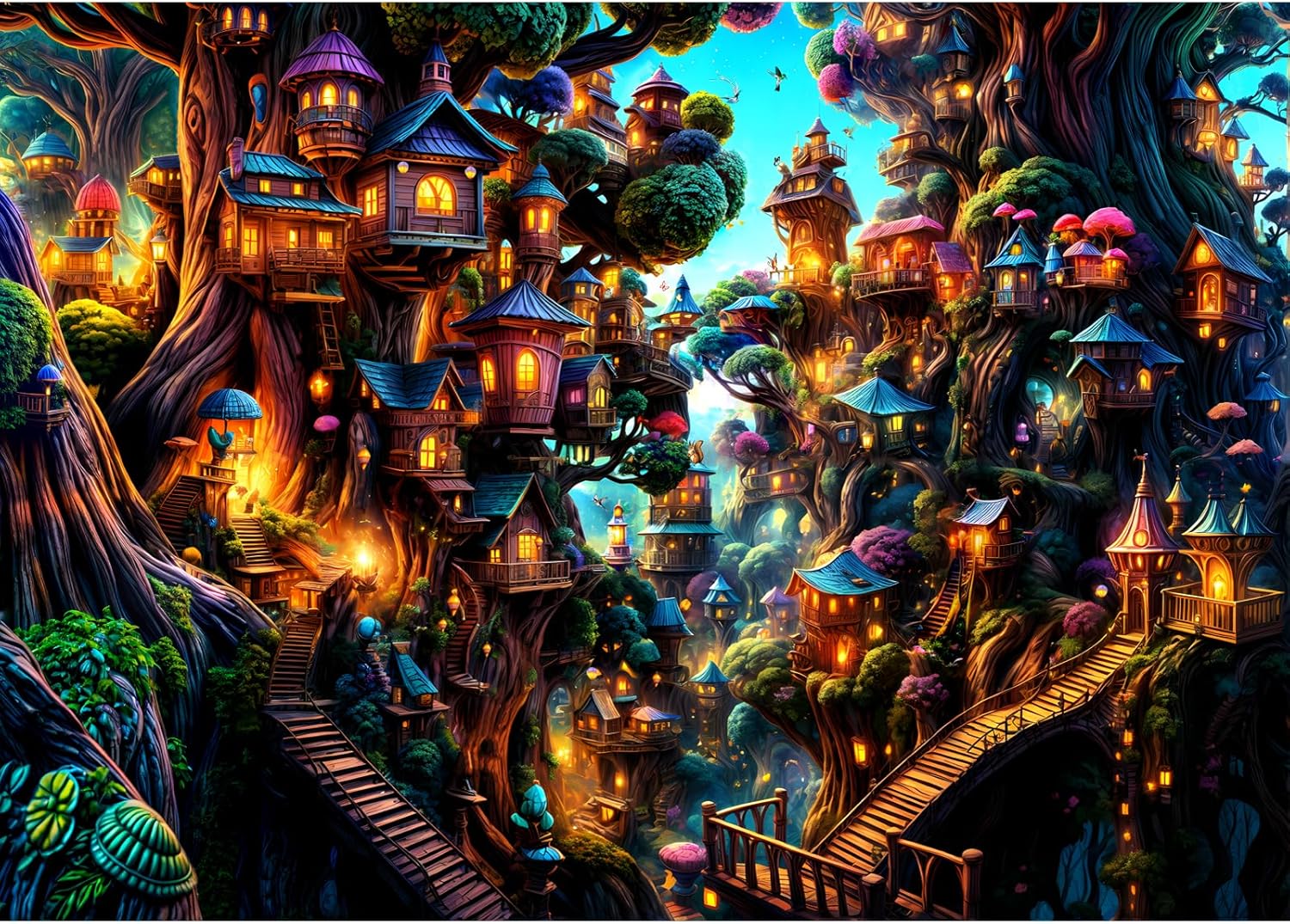 Detalle de Puzzles 1000 Pieces for Adults: Fantasy Tree House – a challenging, family-friendly 1000-piece jigsaw