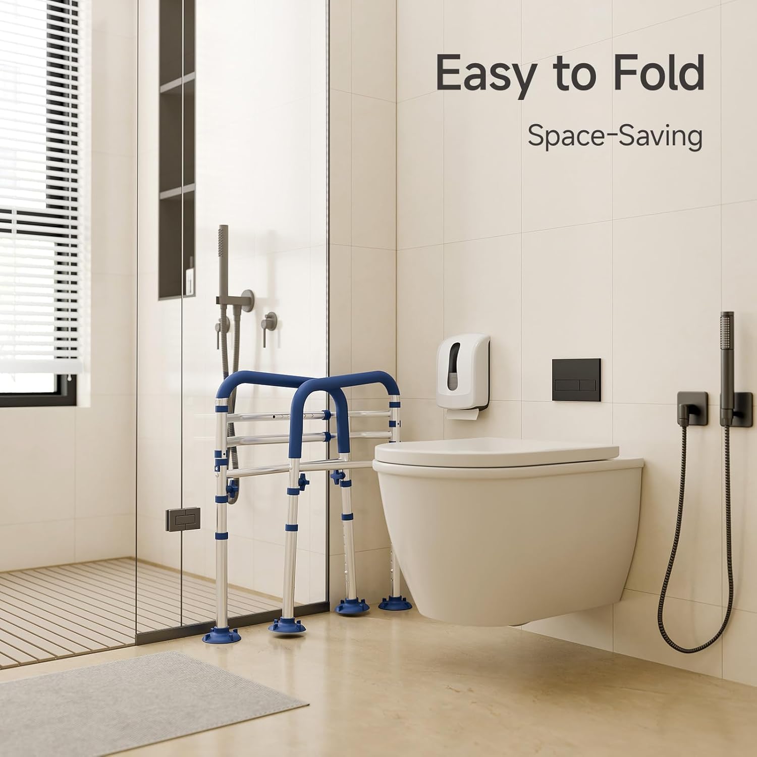 Detalle de Loyoda Toilet Safety Rails for Seniors: Height and Width Adjustable Frame with Foldable Design
