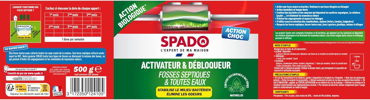 Thumbnail 4 de SPADO Activateur & débloqueur fosses septiques & toutes eaux – 500 g, poudre biologique fabriquée en France