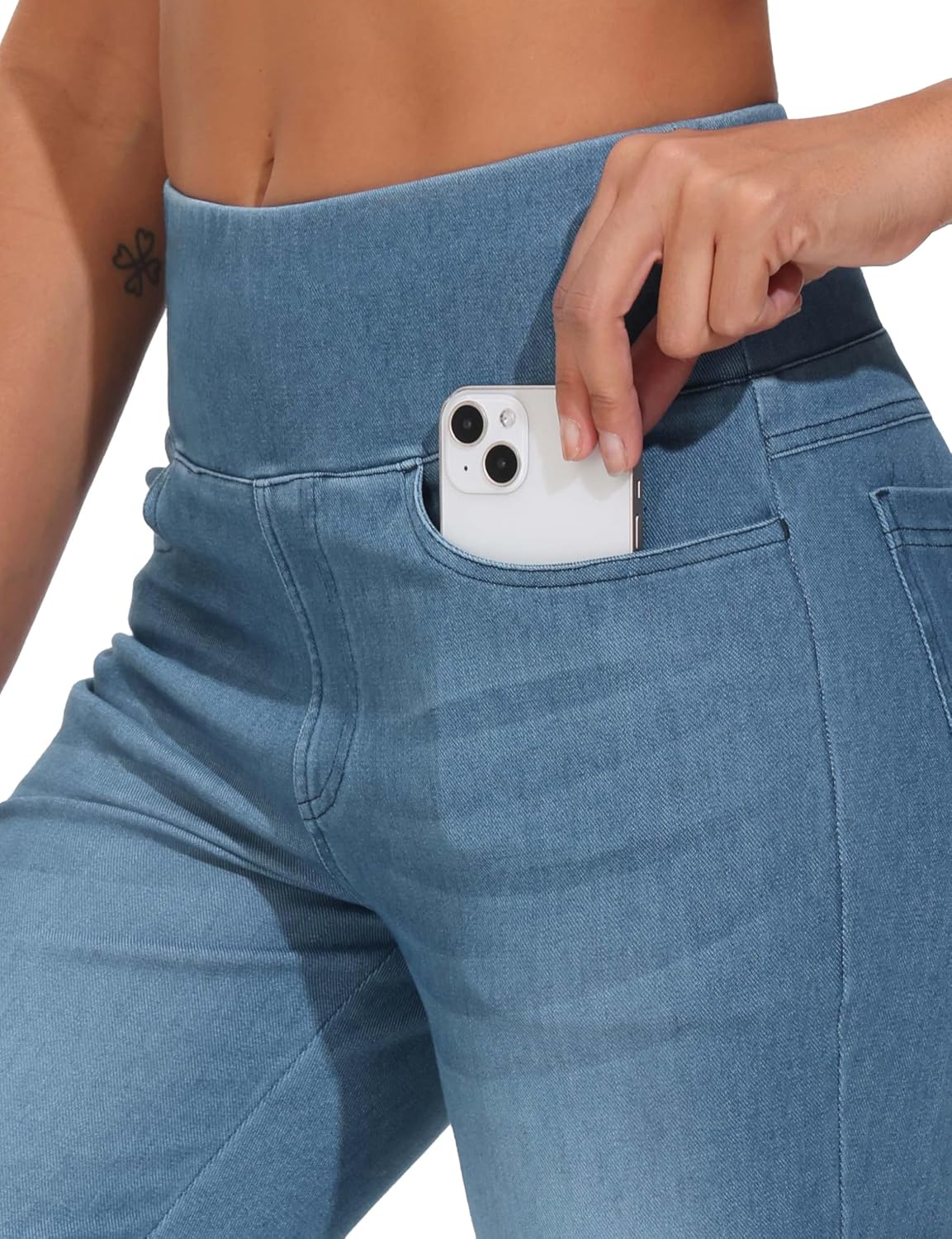 Thumbnail 2 de THE GYM PEOPLE Jeans da donna a campana con controllo pancia, vita alta e gamba lunga in stile jeggings