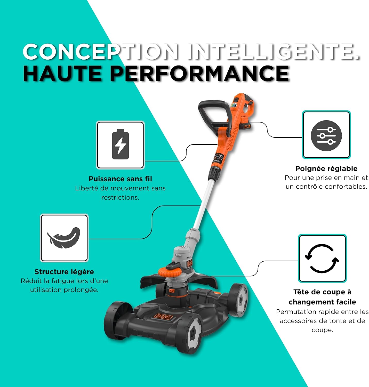 Thumbnail 2 de BLACK+DECKER Coupe-Bordures sans Fil 18V POWERCONNECT 3-en-1 (STC1820CM-QW) : polyvalence légère pour petits jardins