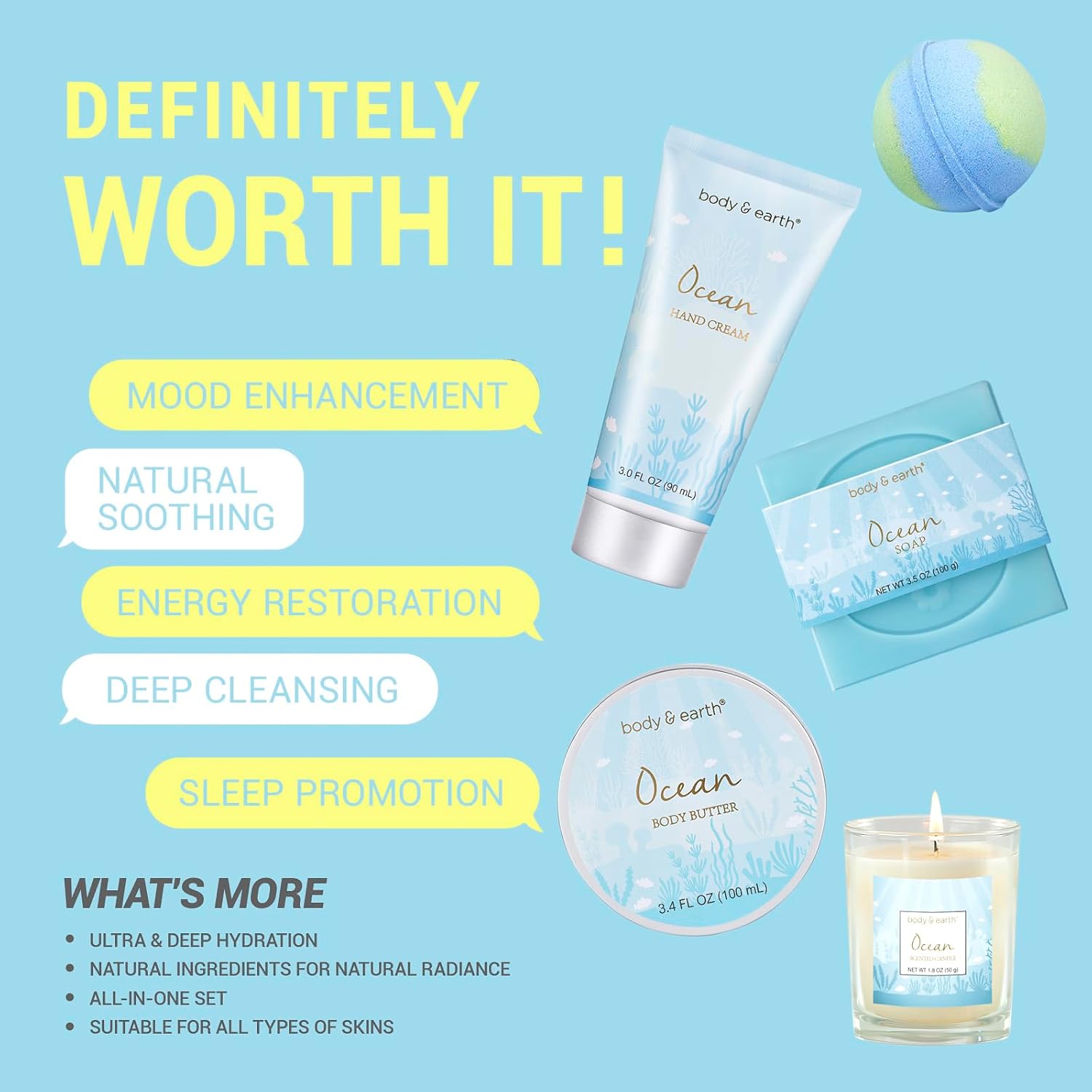 Detalle de BODY & EARTH BE-BP-044 Ocean Scent Bath & Body Gift Set, 5 Pieces