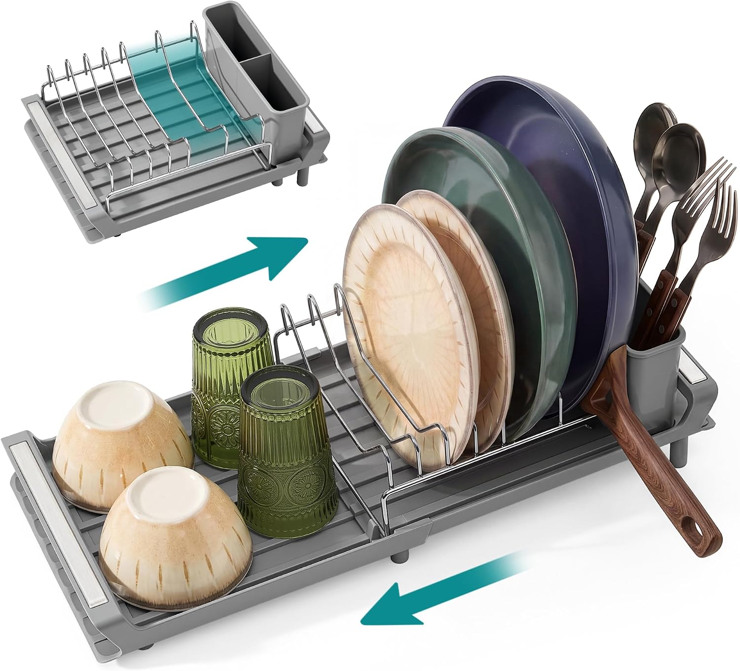 SONGMICS Expandable Dish Drainer Rack with Removable Cutlery Holder (KCS044G101)