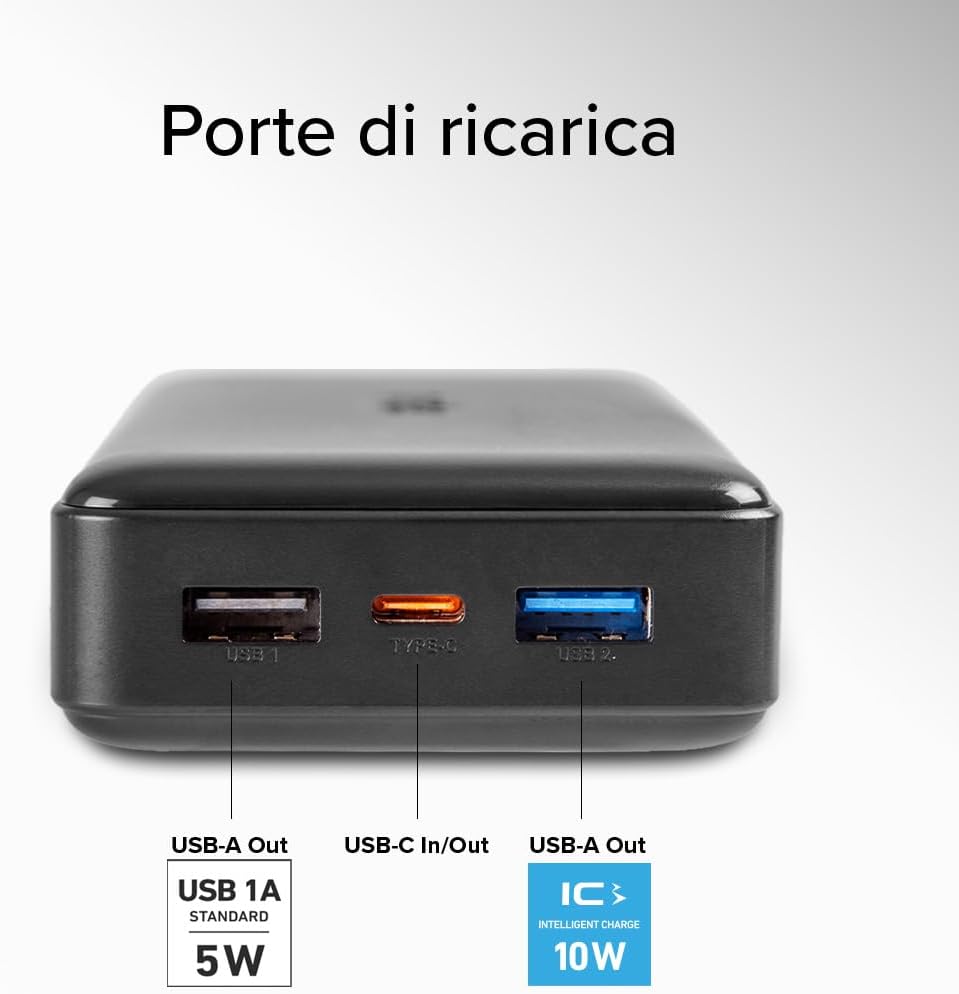 Detalle de SBS PowerBank 20K SLIM: 20000mAh di ricarica rapida in formato compatto