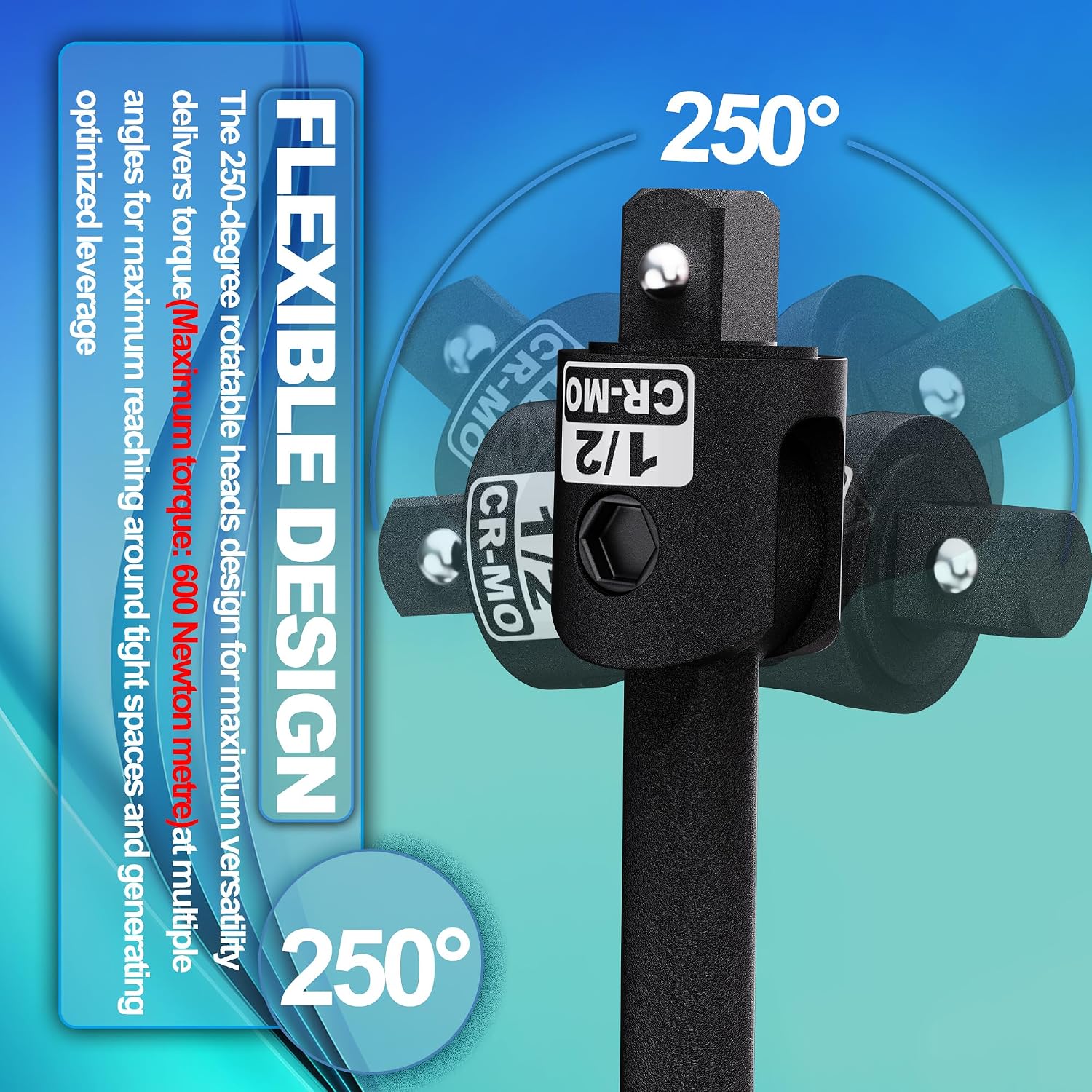 Detalle de KIRXST chiave a bussola 1/2" con breaker bar 600 mm e testa girevole 250°