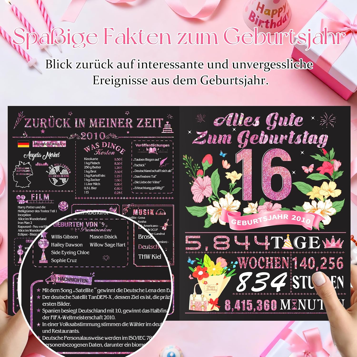 Detalle de OLOSONG Geburtstagskarte zum 16. Geburtstag – 3D Pop-up Karte mit „16“, Roségold-Optik, Umschlag