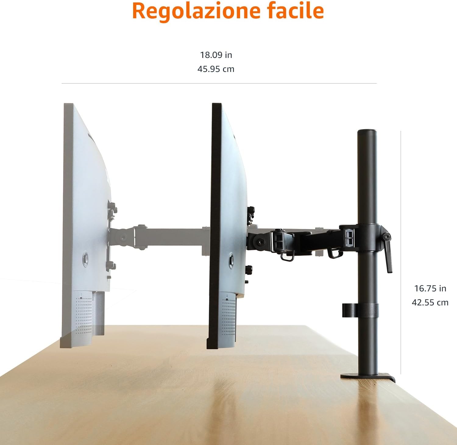 Detalle de Amazon Basics supporto a braccio regolabile per monitor singolo fino a 32" (81,3 cm) Nero