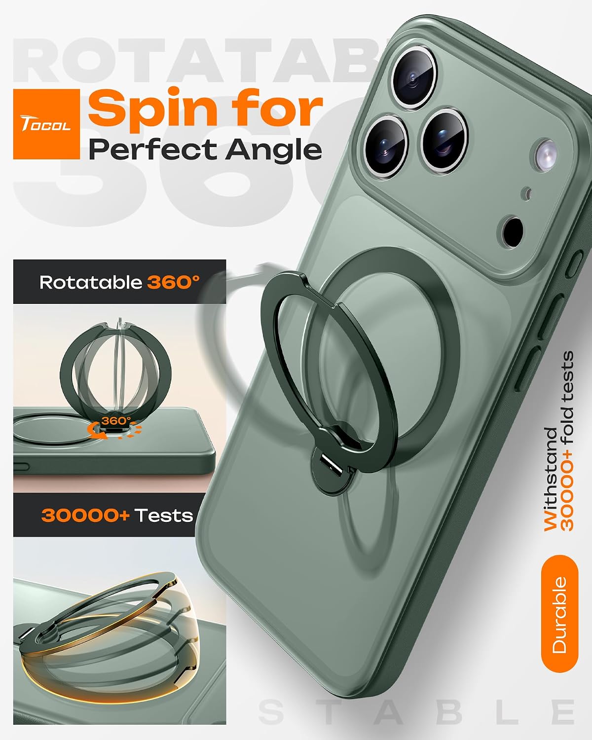 Thumbnail 2 de TOCOL-hoes voor iPhone 17 Pro met 360°-standaard en MagSafe, alpengroen