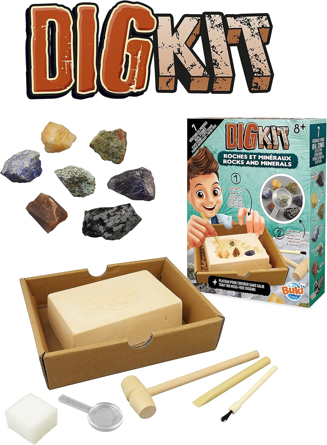 Detalle de Buki Dig Kit Rocce e minerali, 440 – Esplora pietre da collezione con strumenti e lente