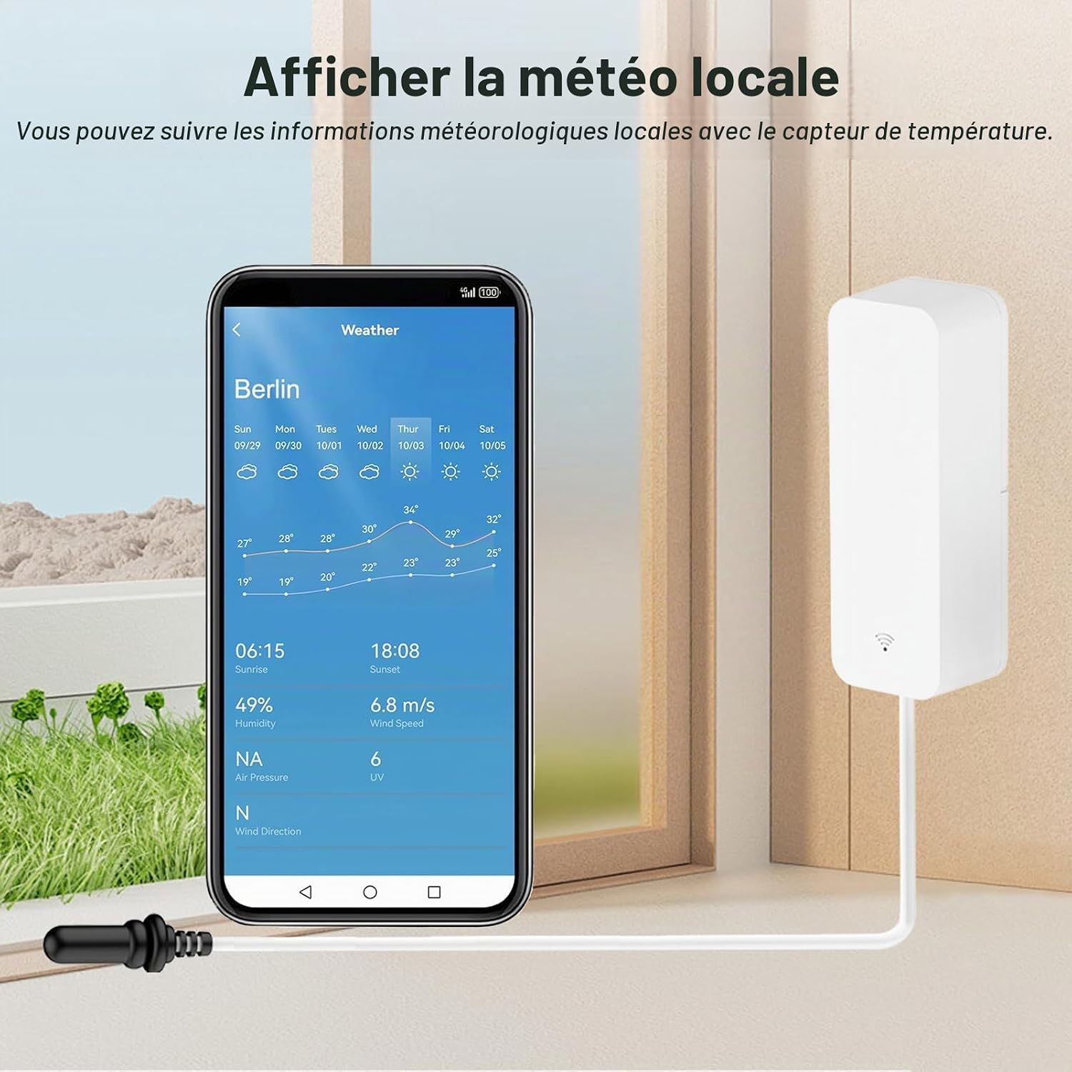 Thumbnail 4 de Zecamin slimme thermometer-hygrometer met sonde, wifi en appbewaking, 2 stuks