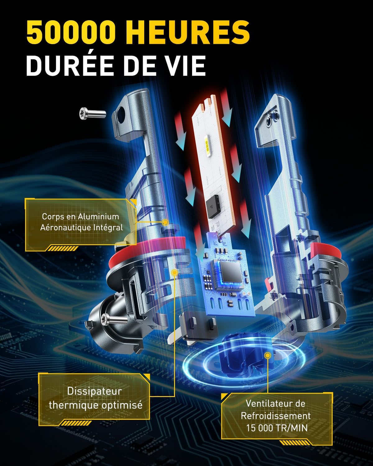 Thumbnail 4 de AUXITO ampoule H11 LED 1:1 Mini – homologation UNECE-R37, +500% de luminosité, ventilation et lot de 2 (H11/H9/H8)