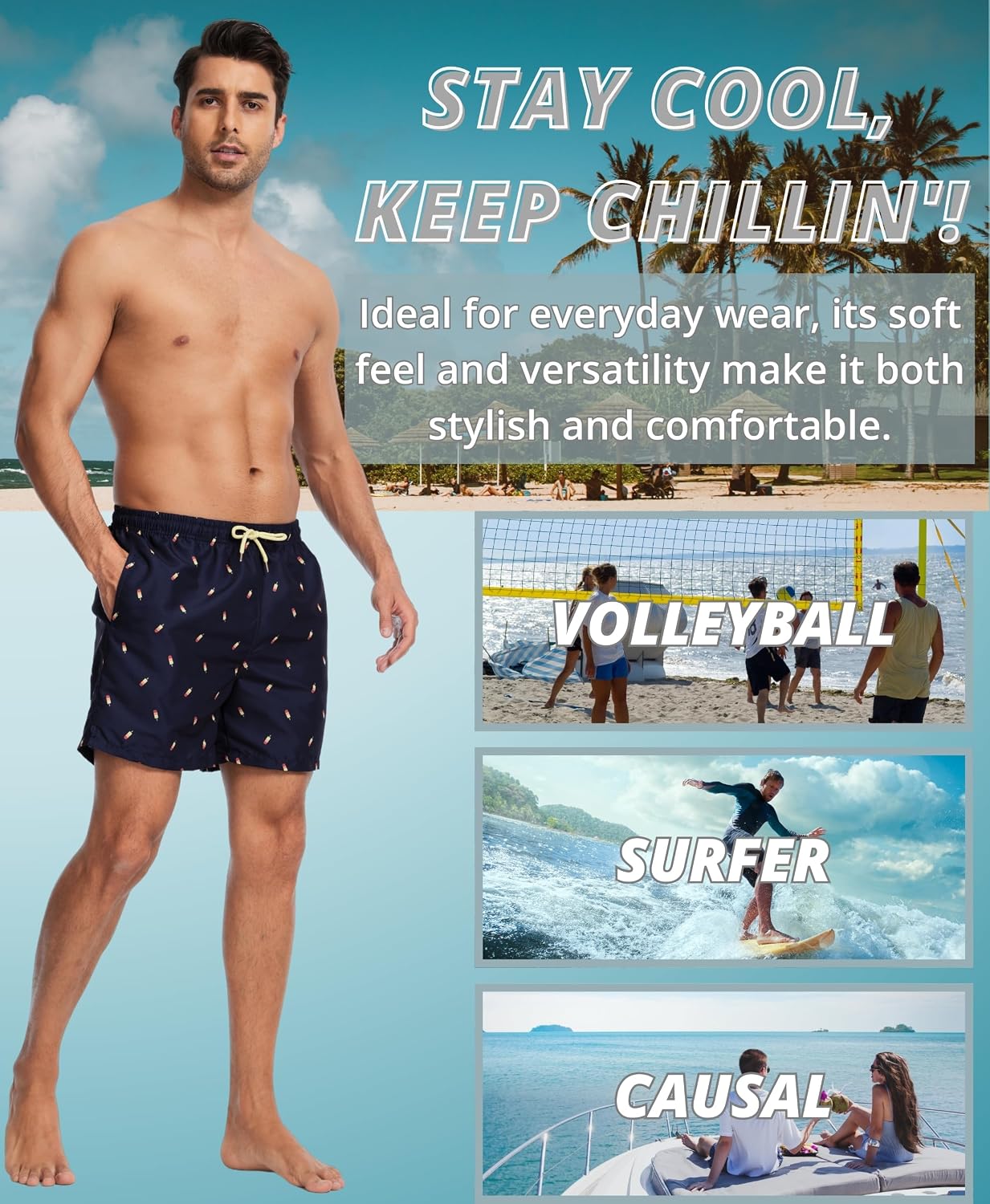 Thumbnail 4 de AMZSPORT shorts de bain homme boardshort imperméable avec poches et doublure en maille