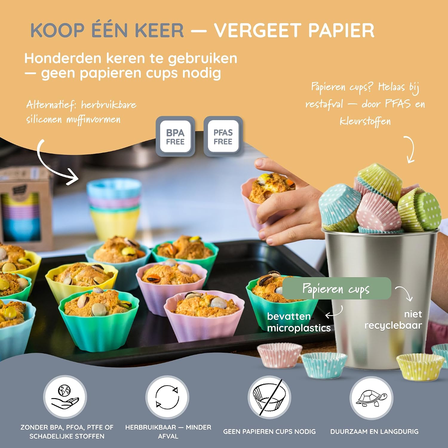 Detalle de Backefix BF-MF-Bunt siliconen muffinvormpjes, 24 stuks van 100 ml