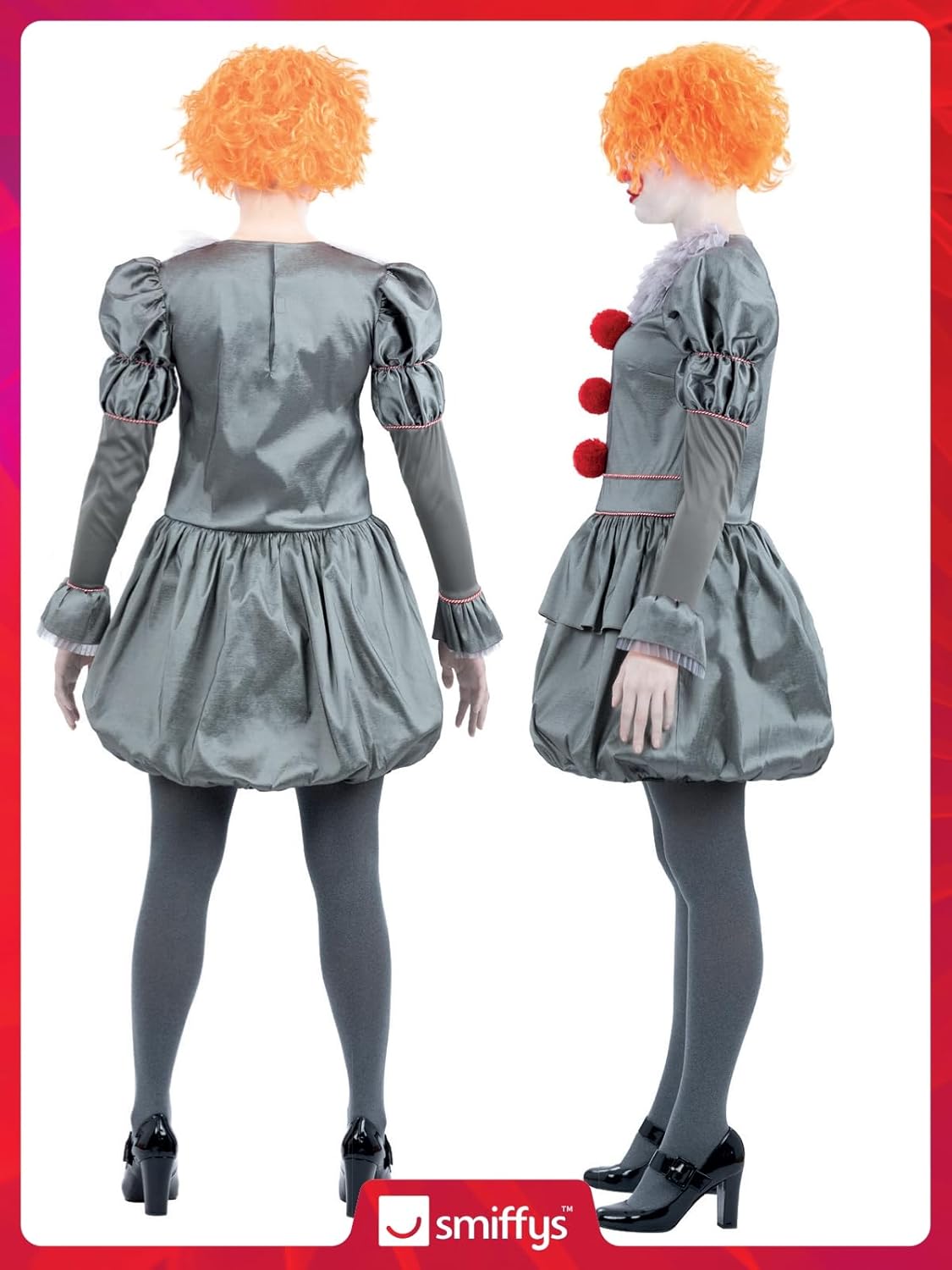 Thumbnail 5 de Smiffys IT Chapter Two Pennywise Kostüm für Erwachsene – Kleid grau mit Nackenrüschen & Strumpfhosen, offiziell lizenziert
