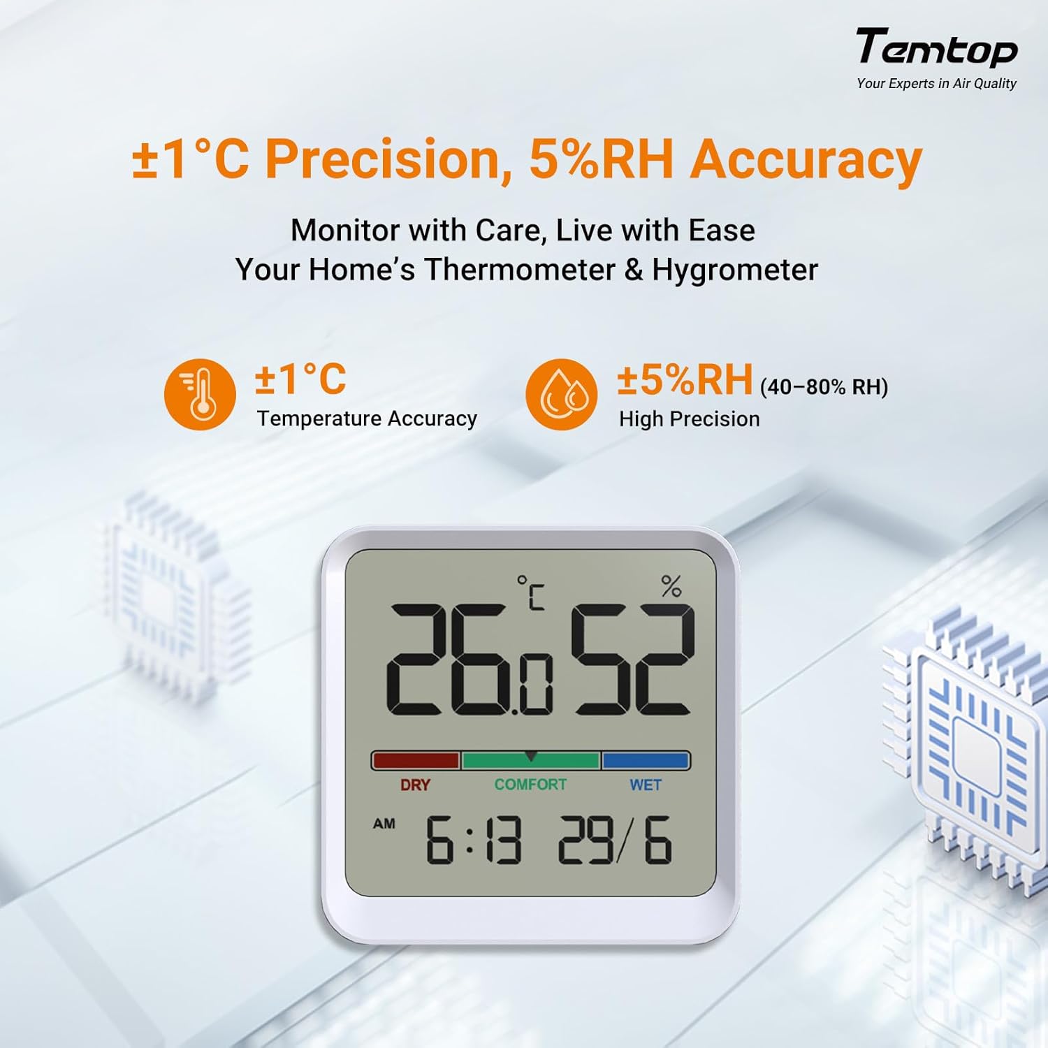 Thumbnail 2 de Temtop Indoor Thermometer Hygrometer T1-SE: Compact Temperature, Humidity & Comfort Monitor