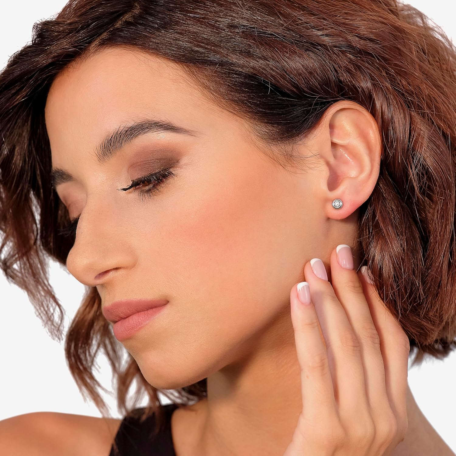 Thumbnail 3 de MIORE Boucles d'Oreilles Femme en Or Blanc/Or Jaune 9 Carats 375 avec Pierre Précieuse – Zircones 5,5 mm, Clous d’Oreilles Fait Main et Hypoallergéniques
