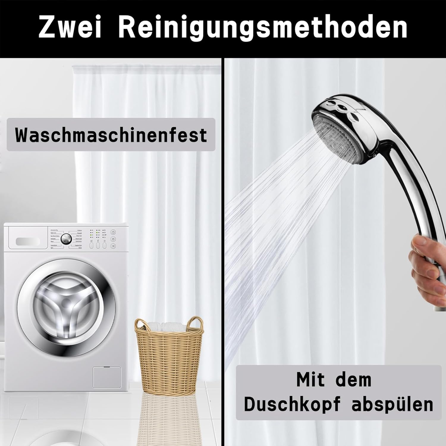 Detalle 2 de FAIRYGATE Badvorhang 180x180 cm – waschbar, wasserdicht, mit 12 Vorhangringen