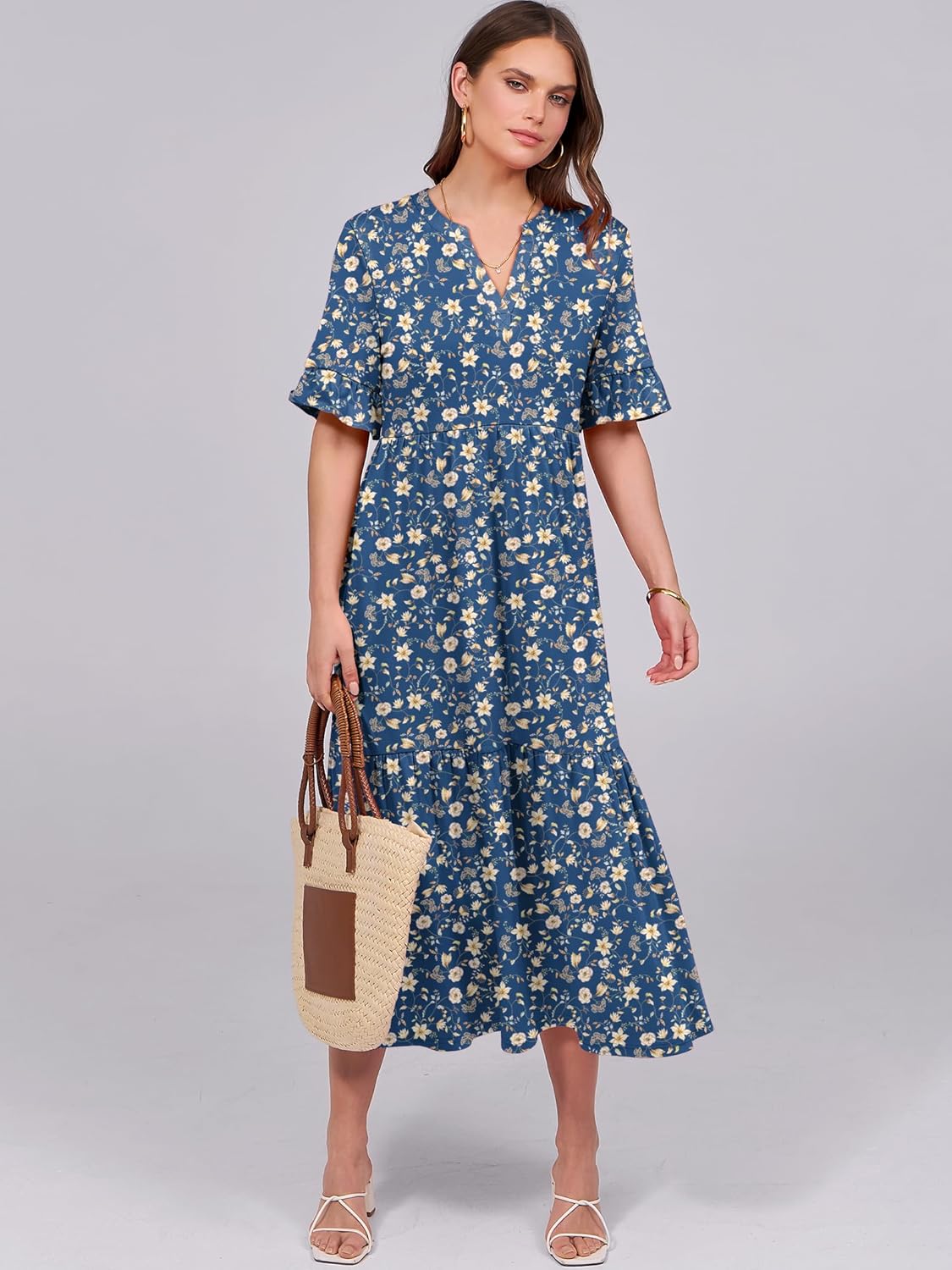 Thumbnail 2 de ANRABESS Women's Summer Maxi Dress with Ruffles, V-Neck, and Pockets