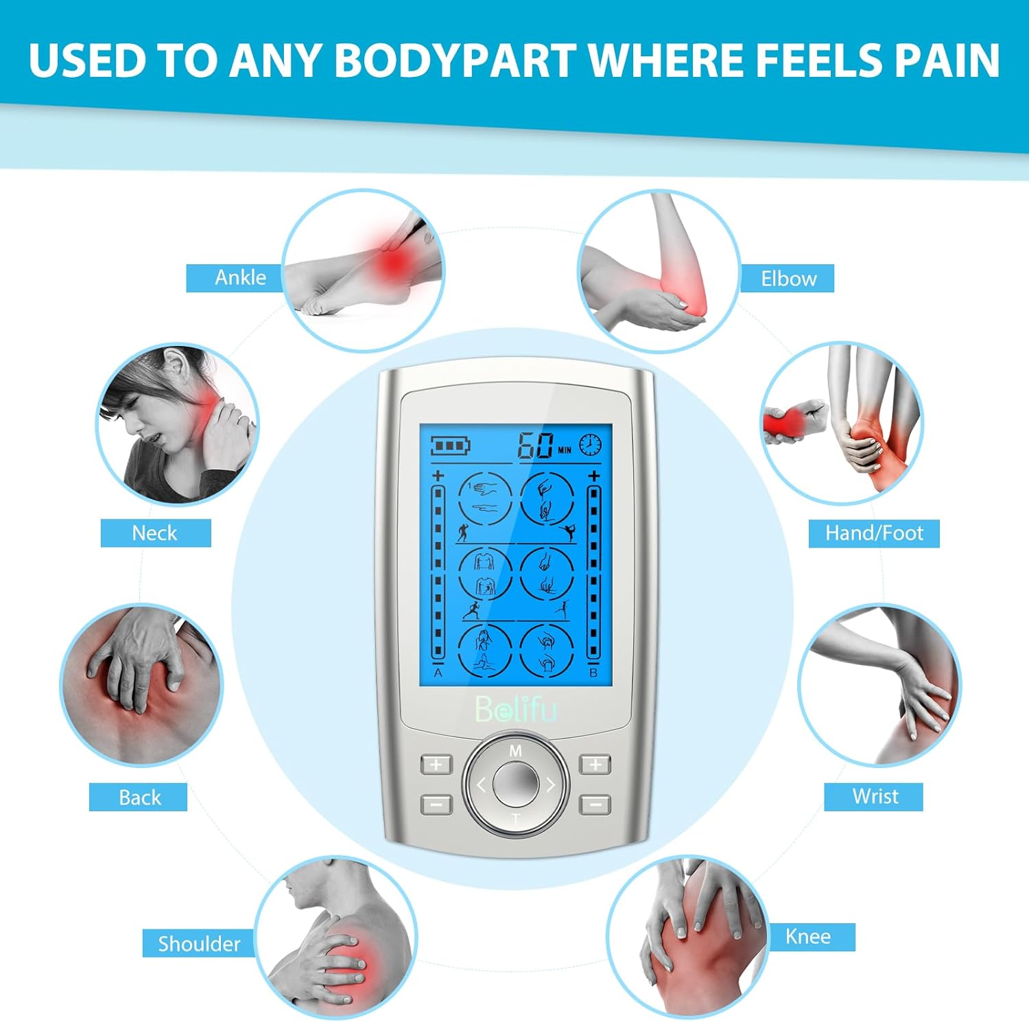 Thumbnail 2 de Belifu Dual Channel TENS EMS Unit 24 Modes: Pain Relief & Muscle Stimulation