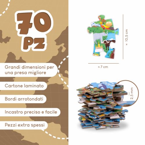 Thumbnail 8 de BONNYCO Puzzle Bambini XXL Mappamondo da 70 Pezzi Grandi con Animali