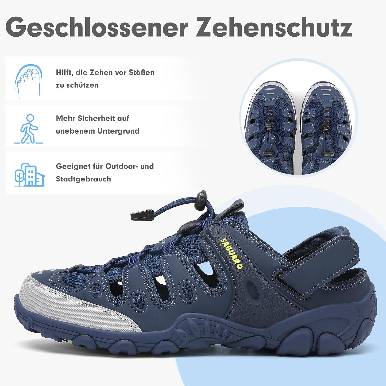 Detalle de SAGUARO Sandalen Herren/Damen Bequem, Atmungsaktiv und Rutschfest – Outdoor Trekking & Wandersandalen