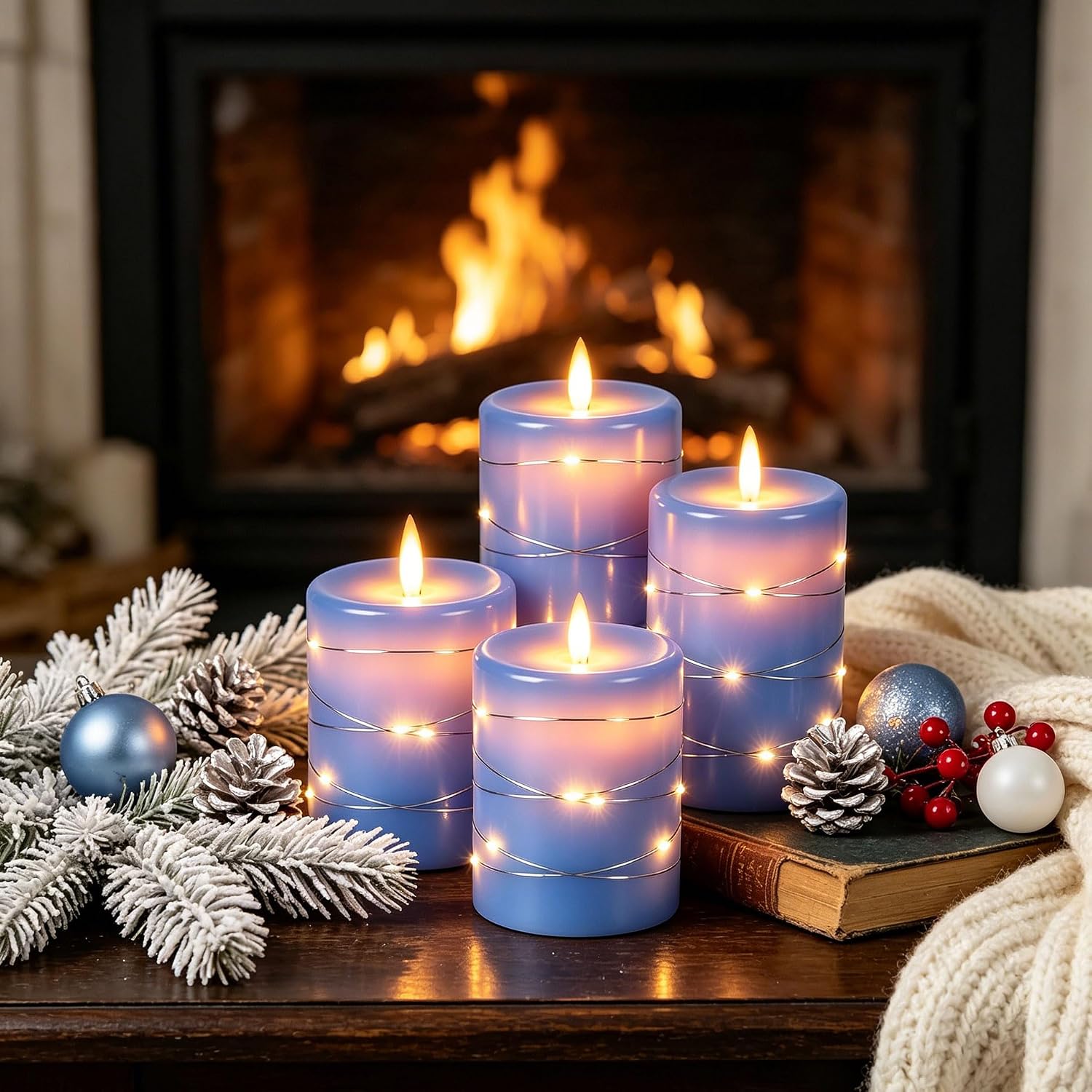 Detalle 2 de Da by Blue Real-Wax Flameless Taper Candles with Copper Lights and Remote, 3-Pack