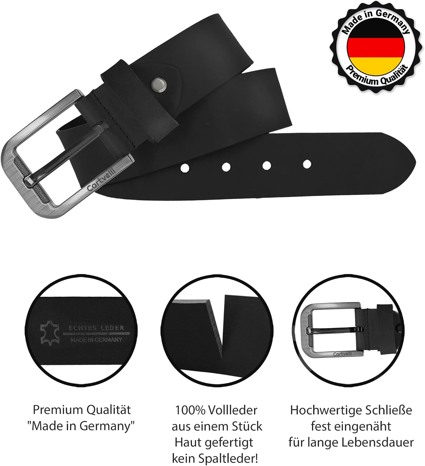 Detalle 2 de Cartvelli Premium Ledergürtel Herren Echtleder 40 mm Made in Germany in Geschenkbox