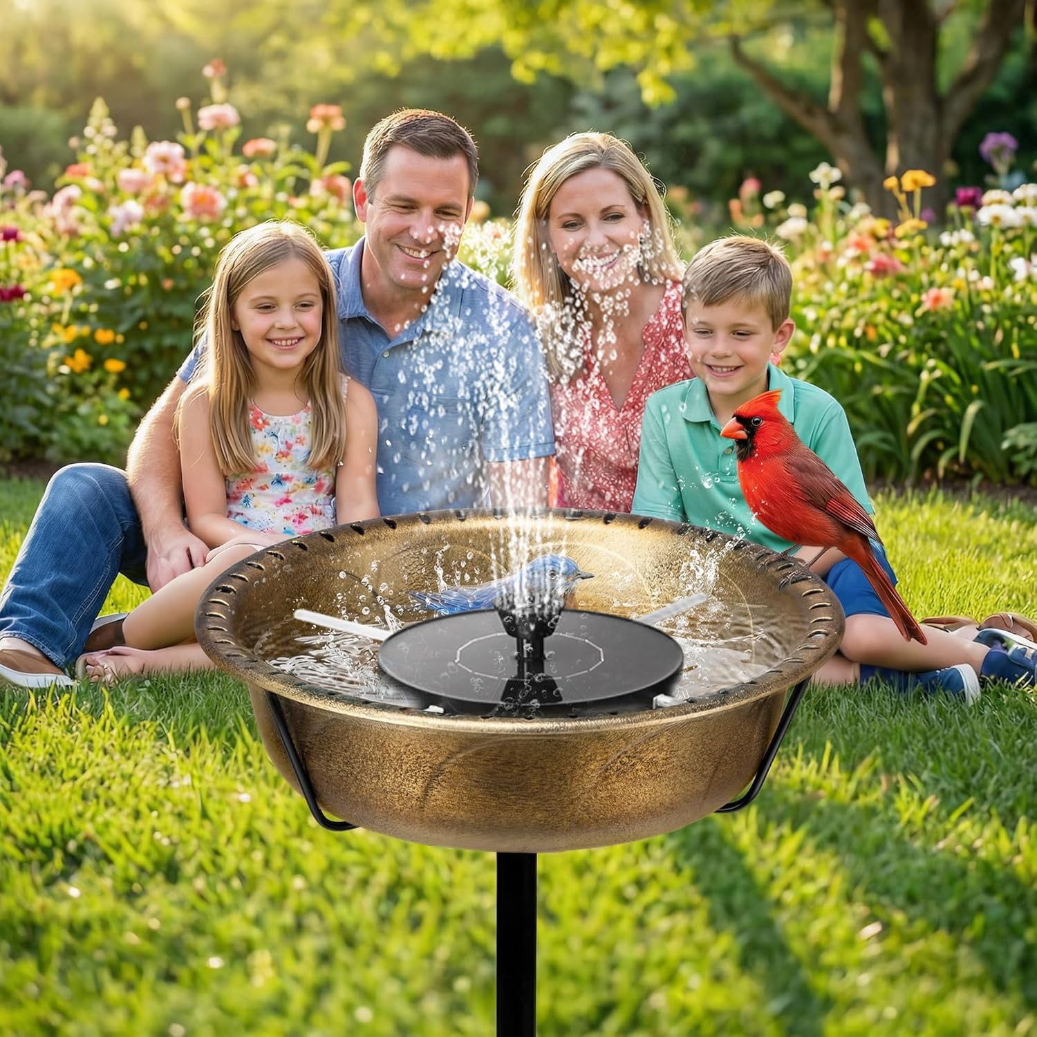 Thumbnail 1 de VIVOHOME Solar Bird Bath with Sun-Powered Fountain (Retro Copper) – garden bird drinking bowl & bath combo