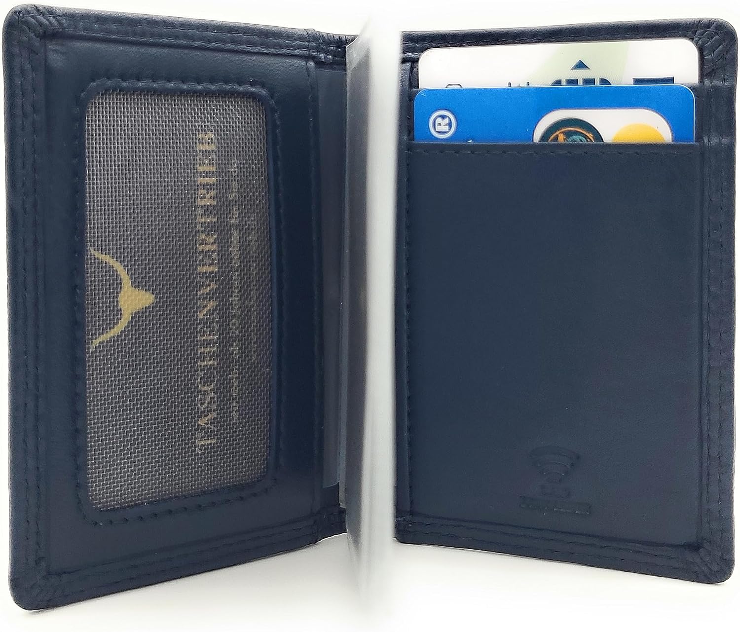 Detalle de Lemasi RFID Kreditkartenetui aus echtem Nappa-Leder – Visitenkarten- und Ausweisetui, Navy