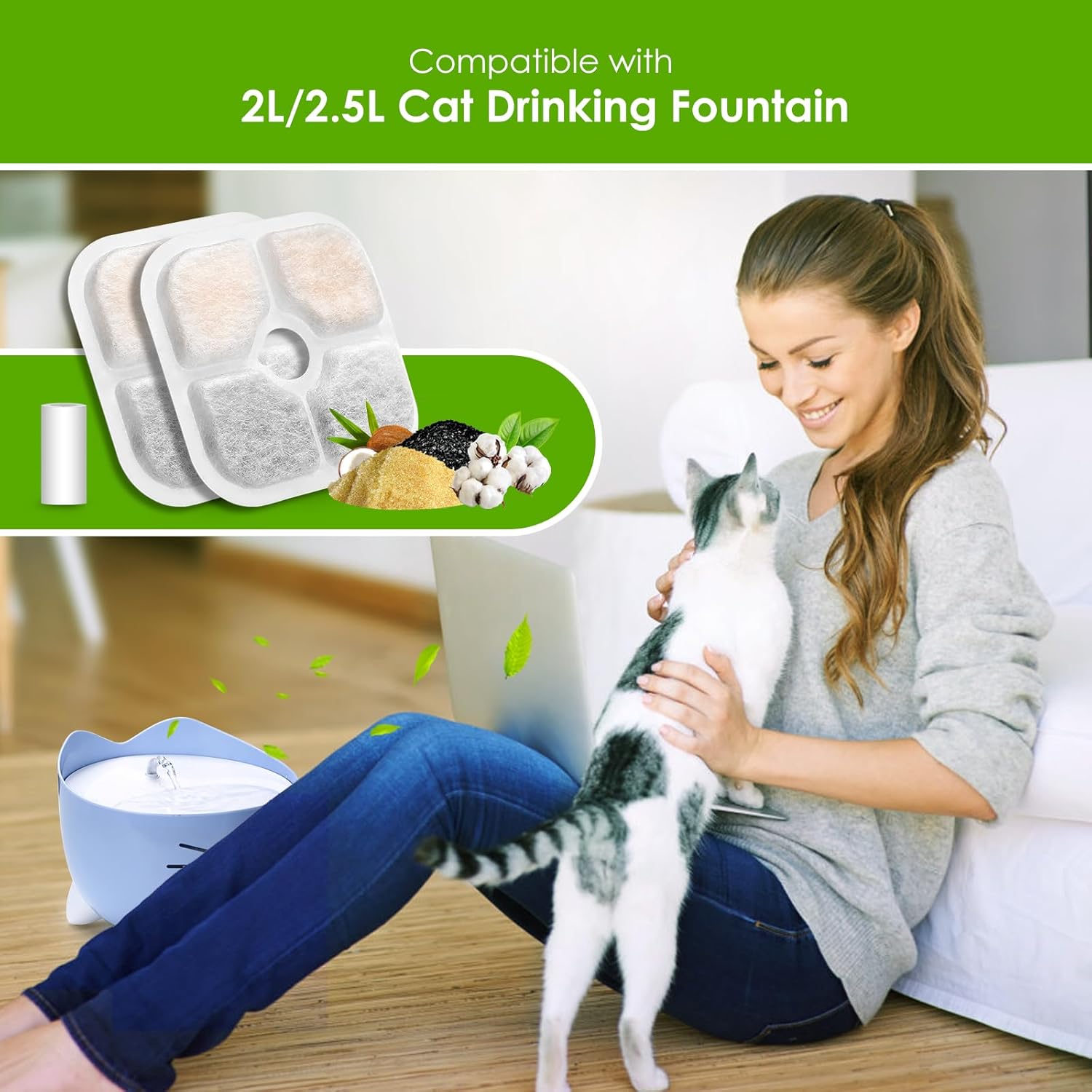 Thumbnail 6 de Cat Water Fountain Filter – 3-Pack Replacement for 2L/2.5L Cat Fountains (Triple Action Activated Carbon, Includes 1 Hose)