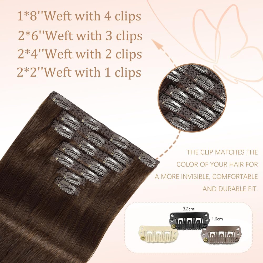 Detalle de HotLulana Extensiones Clip de Pelo Natural Castaño 14"