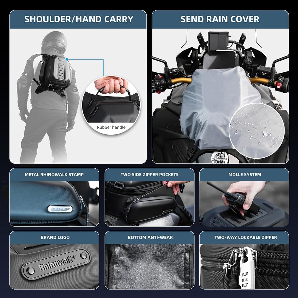 Detalle 2 de Rhinowalk Motorcycle Travel Luggage: 15-18L Expandable Tank Bag in Carbon Fibre Black