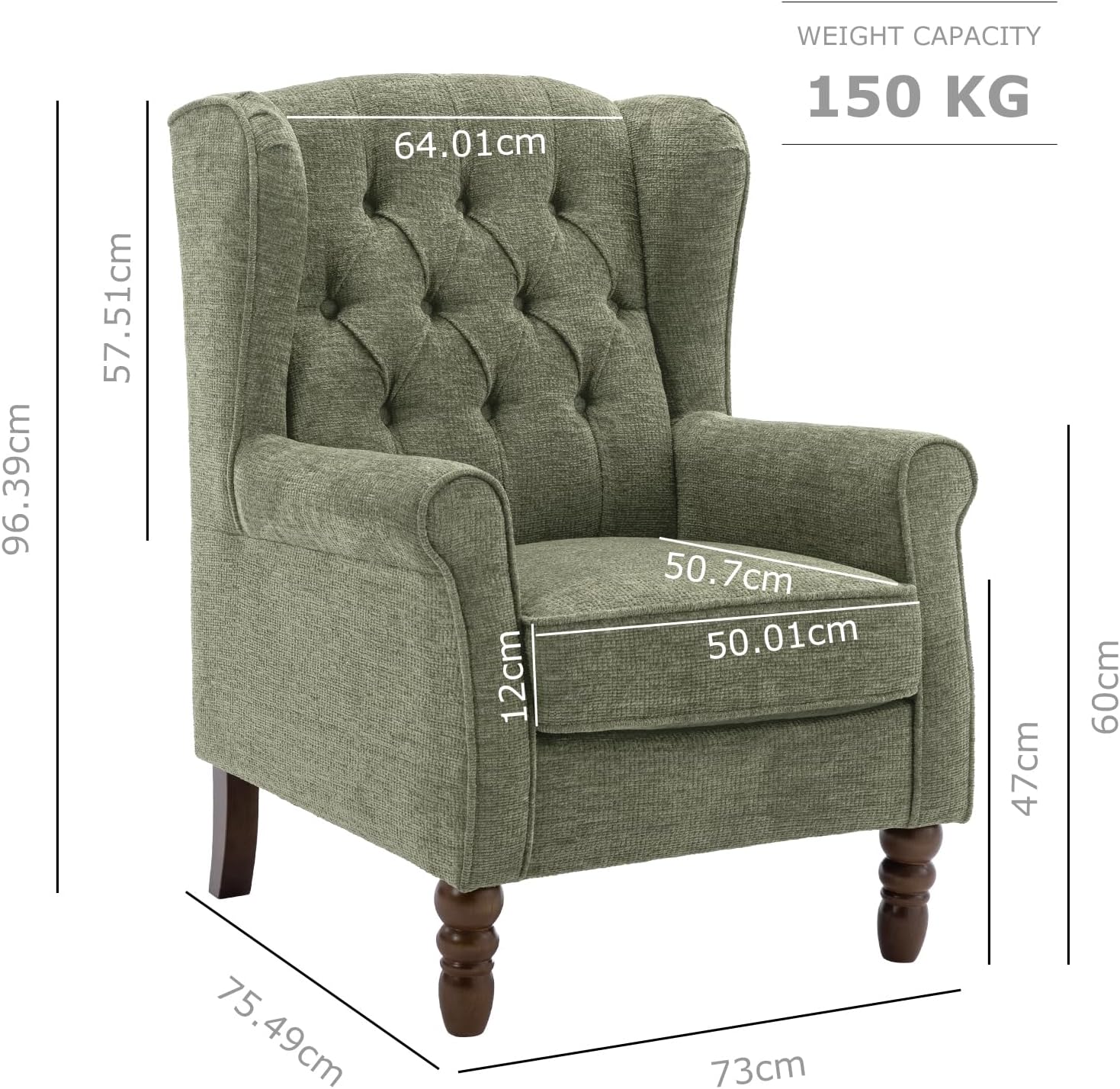 Thumbnail 1 de COLAMY Mid-Century Modern Living Room Accent Chair – Green Button-Tufted Wingback with Solid Wood Legs